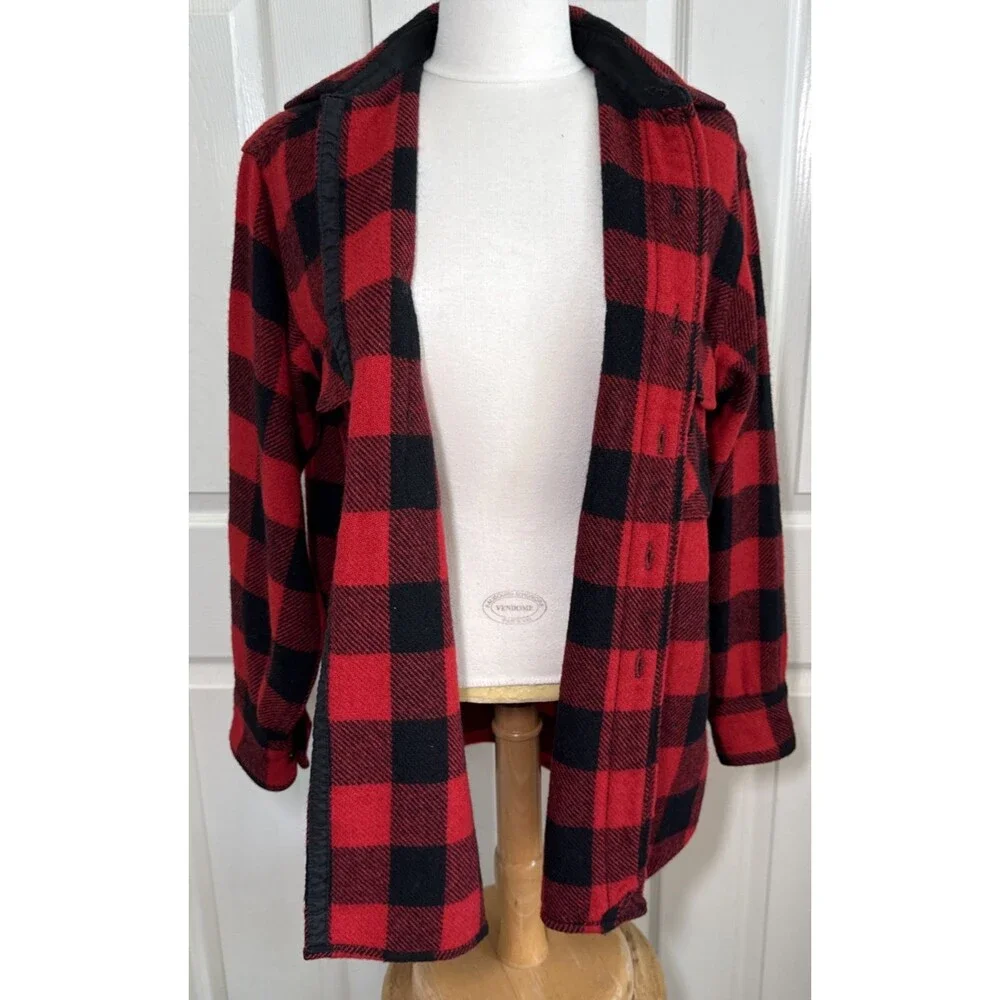 Vintage Men's PENNEY'S TOWNCRAFT Red Plaid Flannel Wool Shirt Sz 15.5 L 40 Chest